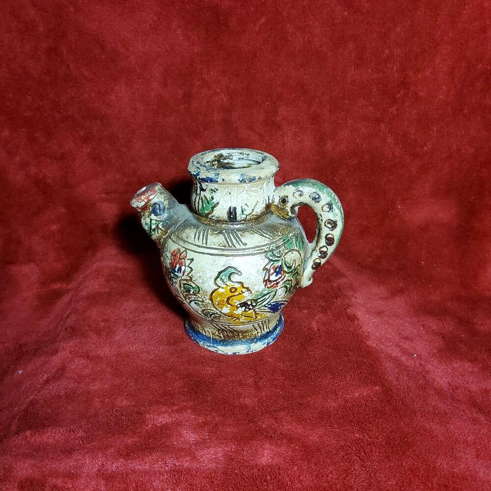 Vintage Miniature Ceramic Vase Trinket Hand Etched Peacock Design Made In Japan